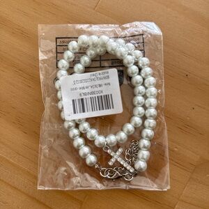 White Pearl Necklace with Cross Charm